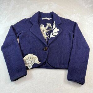 Charlie & Robin Anthropologie Boiled Wool Cardigan Blazer S Sweater Royal Blue B